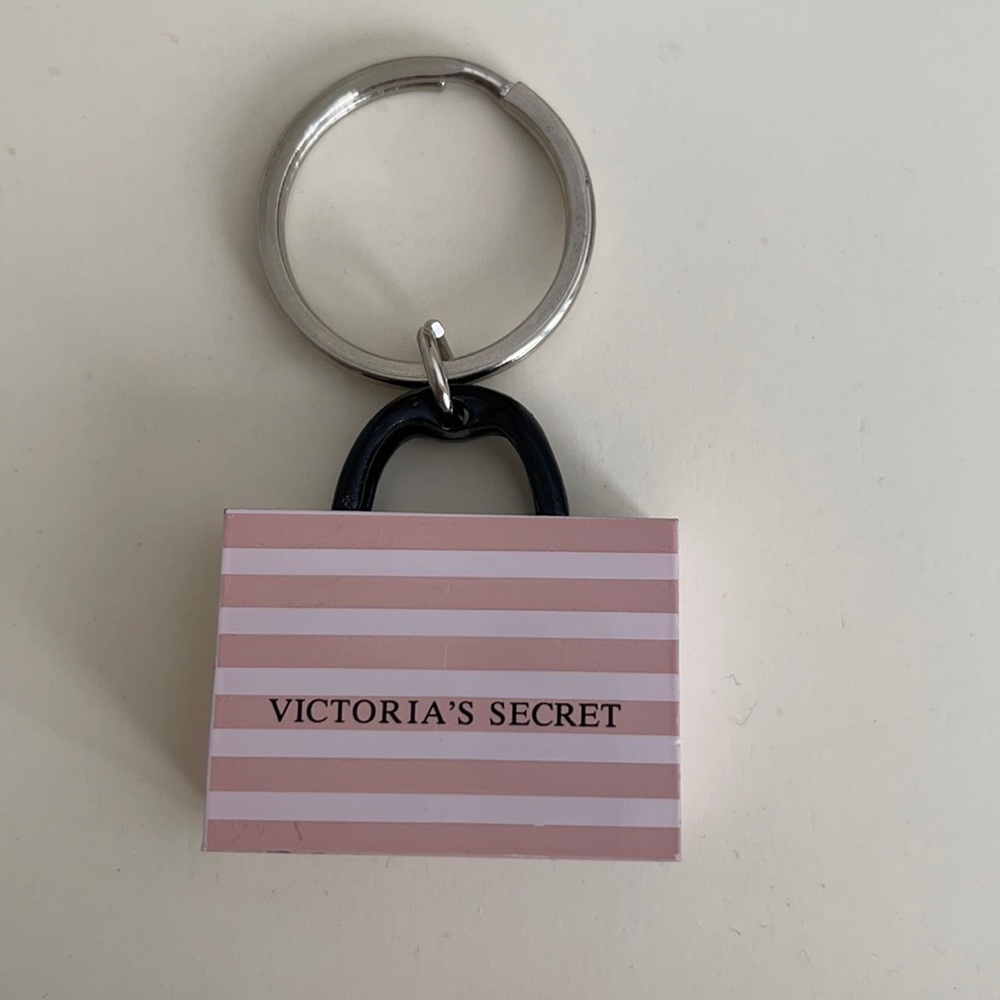 Vintage Victoria’s Secret metal keychain pink and white stripes